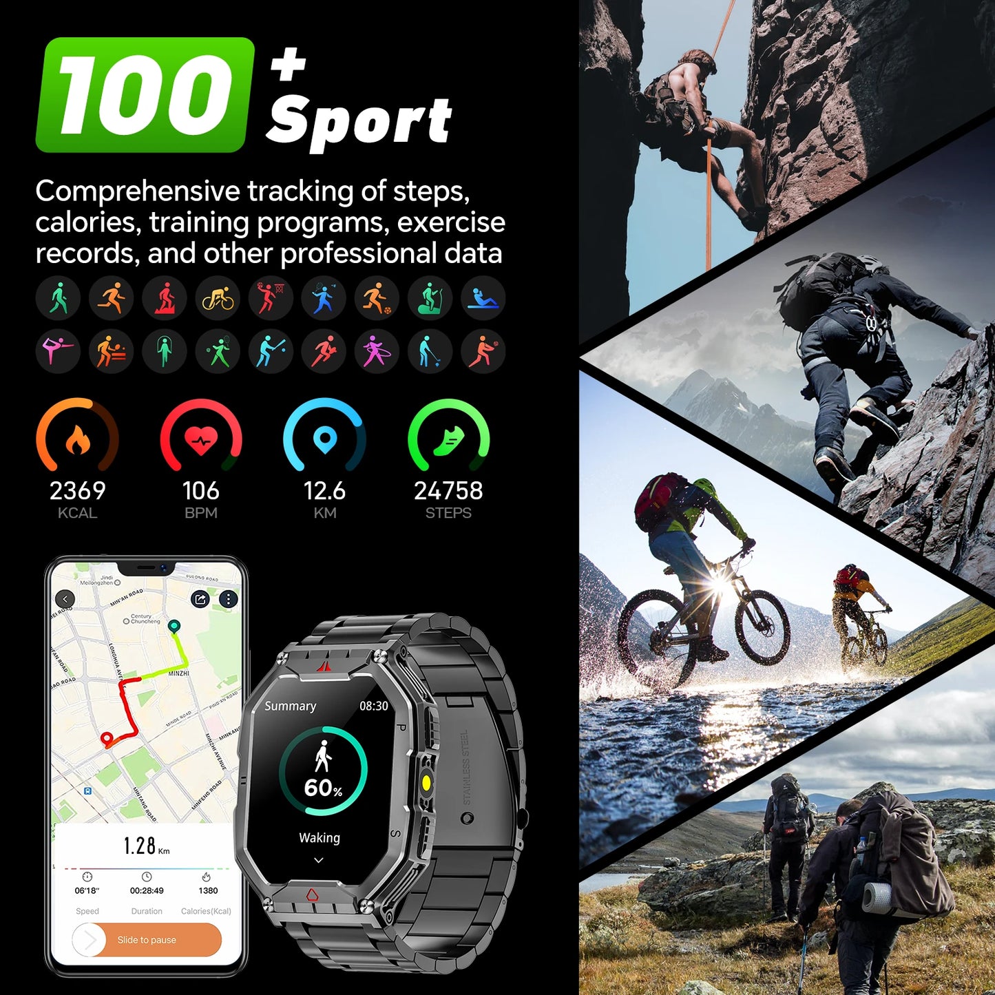 AMOLED Smart Watch With Bluetooth Calls GPS Heart Rate Monitor