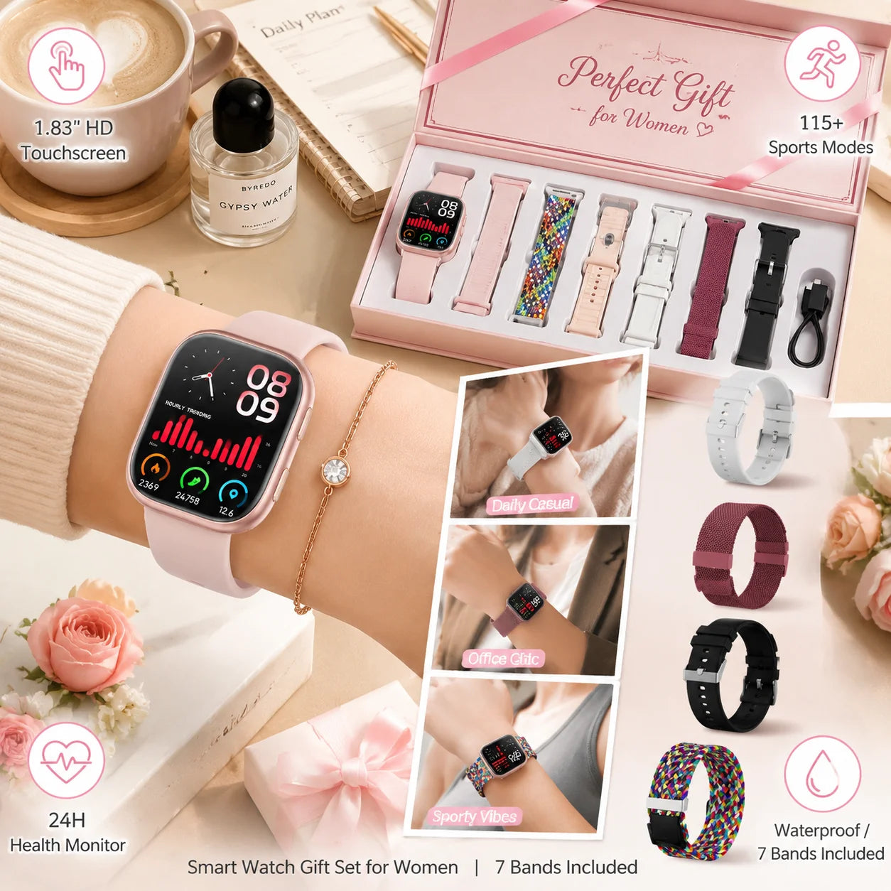 Ladies Smart Watch HD Touch Screen Heart Rate Fitness Tracker
