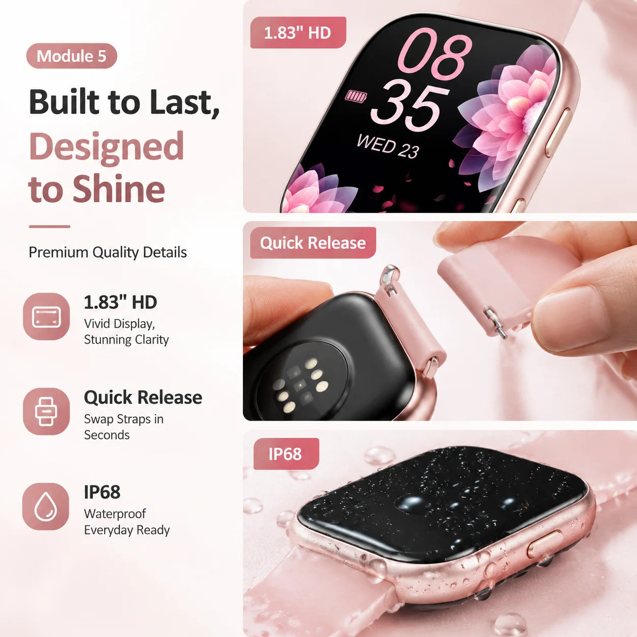 Ladies Smart Watch HD Touch Screen Heart Rate Fitness Tracker