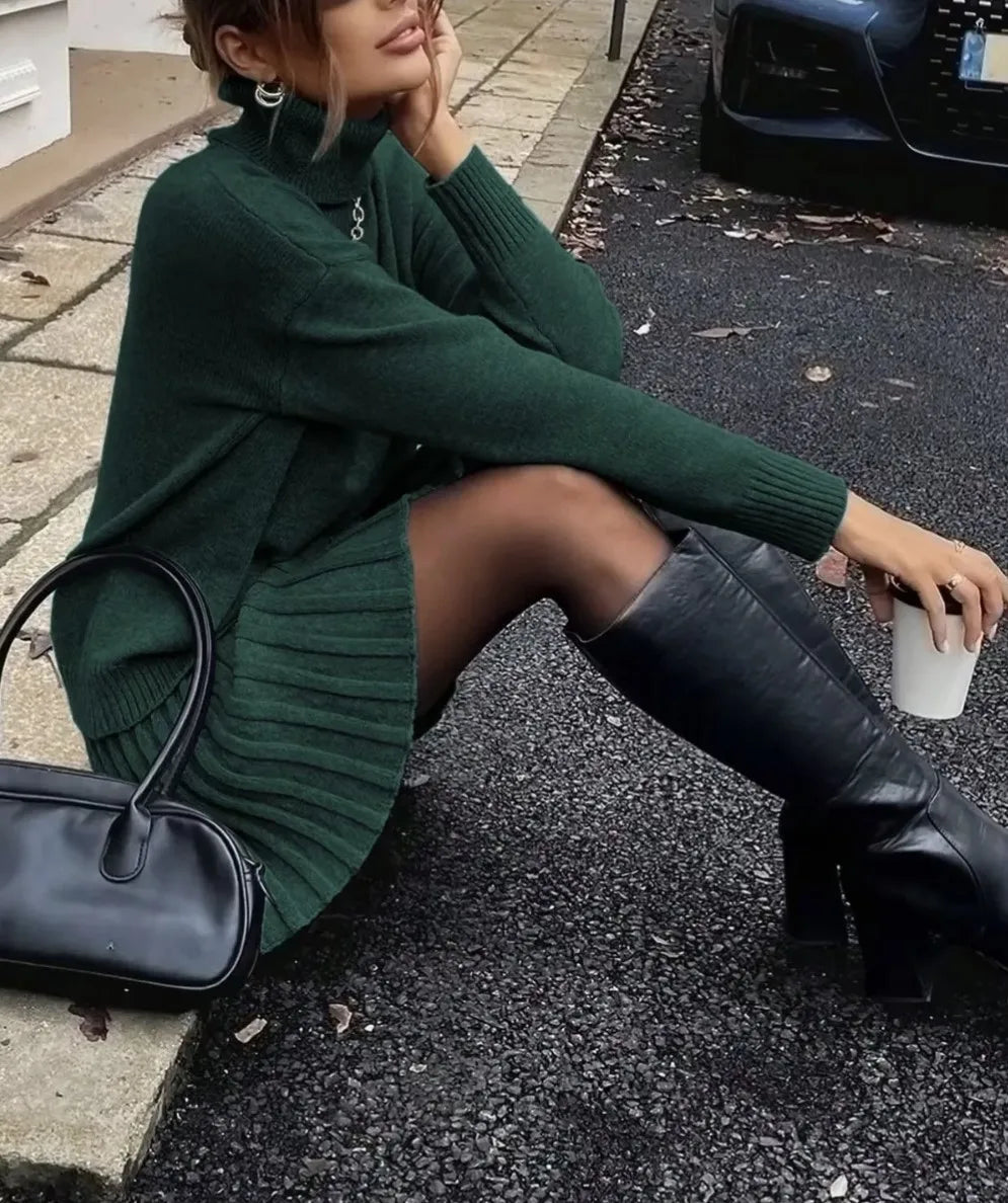 Women's Knitted Sweater And Pleated Skirt Two Piece Outfit