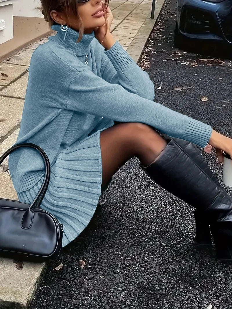 Women's Knitted Sweater And Pleated Skirt Two Piece Outfit