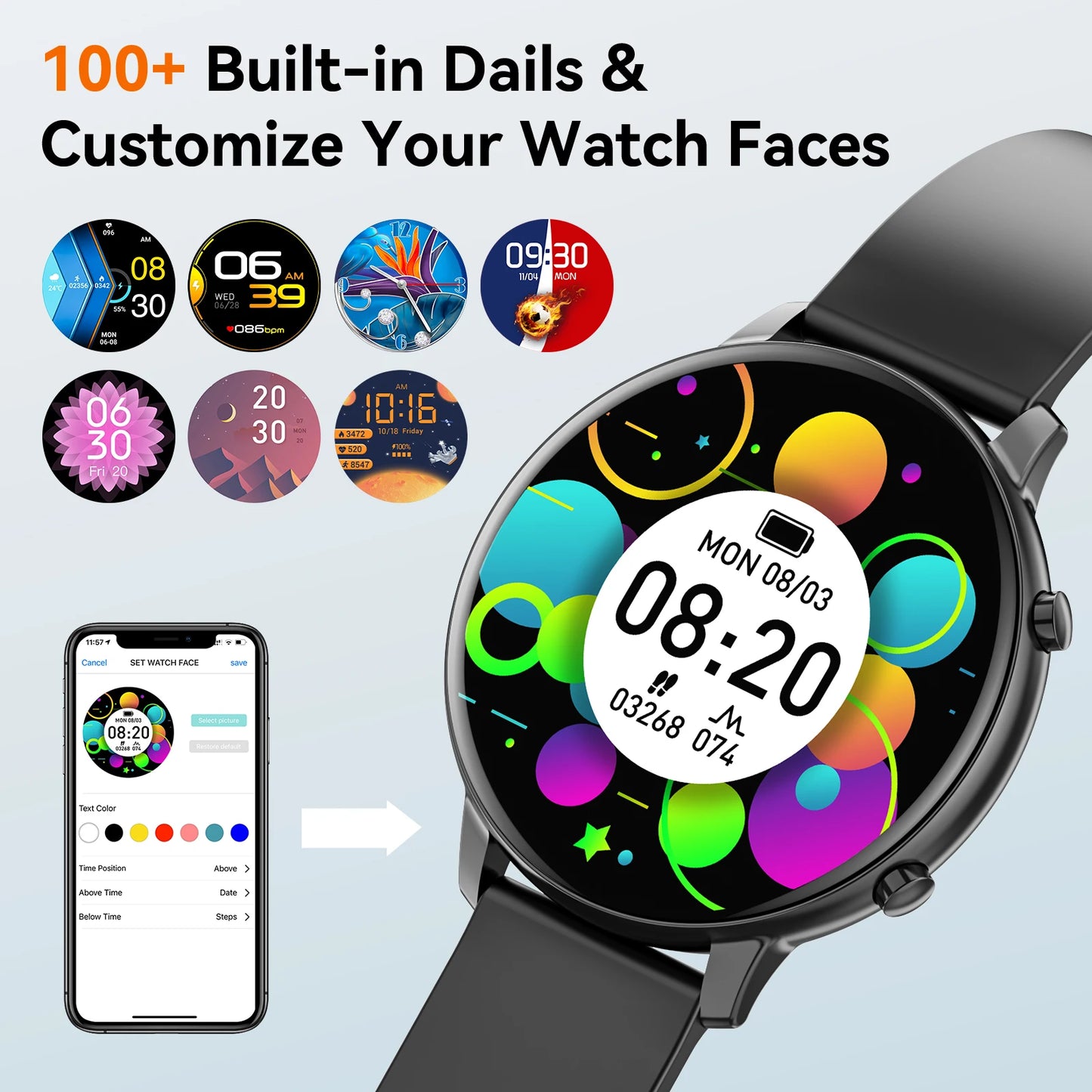 Smart Watch Bluetooth Calling BLE 5.2 IP67 Waterproof Heart Rate Fitness Tracker