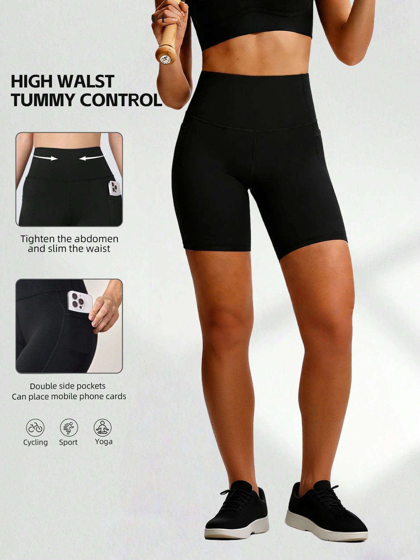 5 Pack Womens High Waisted Biker Shorts With Pockets