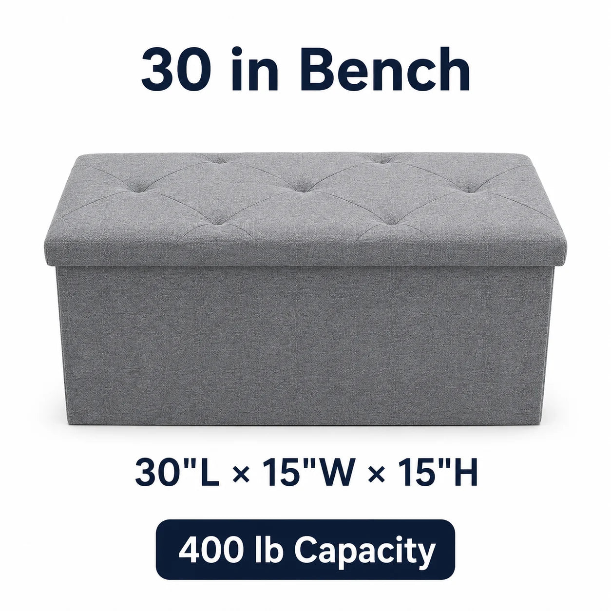 Folding Storage Ottoman Bench and Cube, Gray Tufted Fabric Storage Chest Footrest Seat with 400 lb Capacity for Bedroom Entryway Living Room, Multiple Sizes