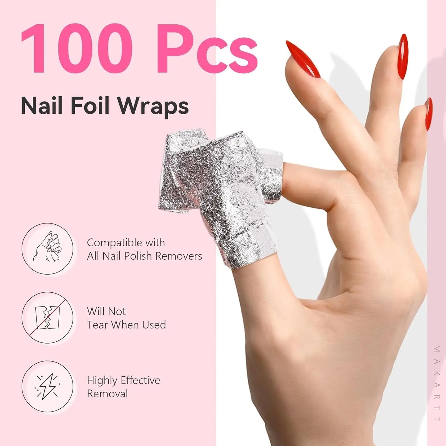 Nail Foil Wraps With Pre-Attached Pads For Gel Polish Removal