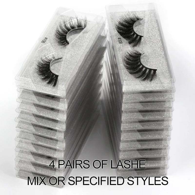 4/10/100 PCS Wholesale Fake Eyelashes 3D Faux Mink Lashes Natural Fluffy False Eyelash Extension Wispy Fake Eye Lash Makeup