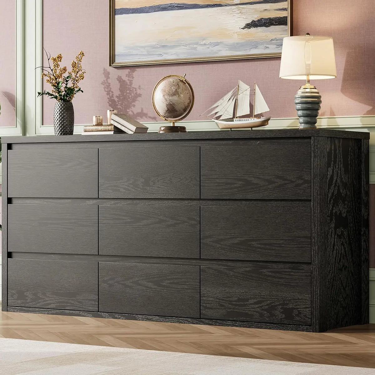 9 Drawer Dresser For Bedroom, Modern Handleless Wood Chest Of Drawers, Large Storage Cabinet For Living Room, Hallway and Entryway
