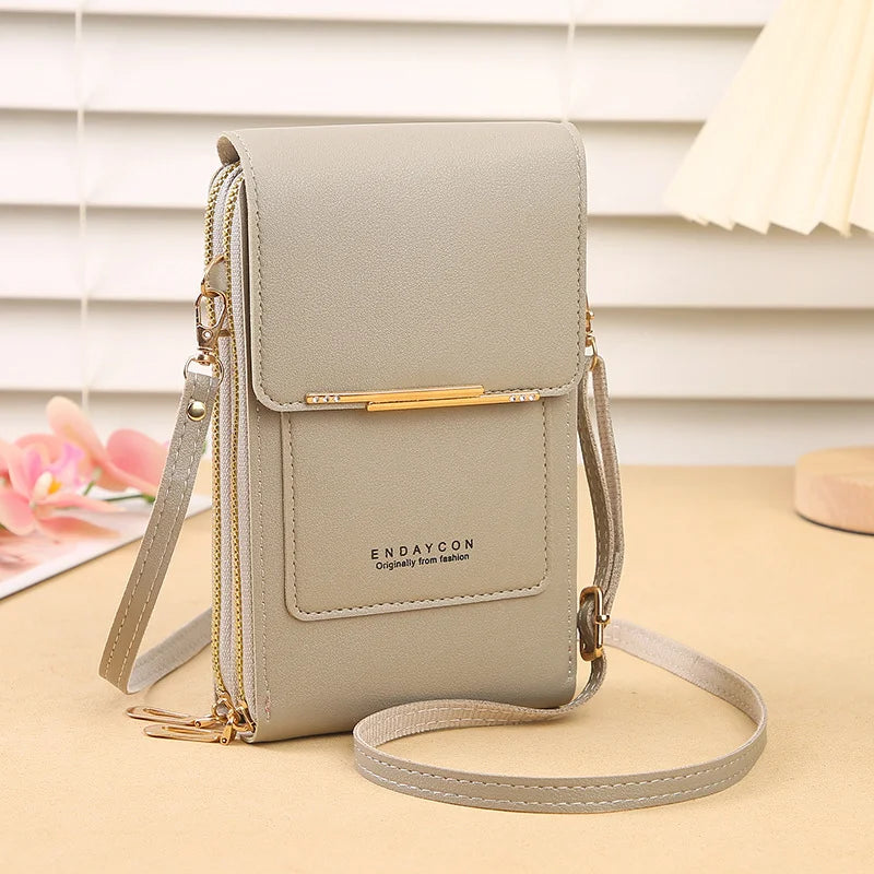 Faux Leather Crossbody Shoulder Purse With Touch Screen Phone Pocket