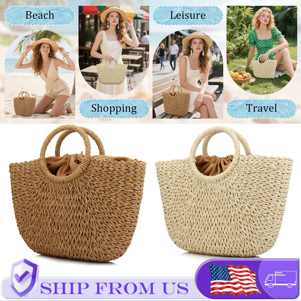 Women Straw Weave Beach Bag Large Capacity Rattan Tote