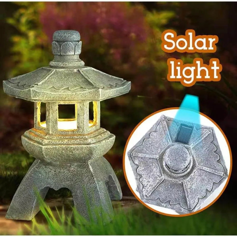 Solar Powered Pagoda Lantern Garden Ornament Sculpture