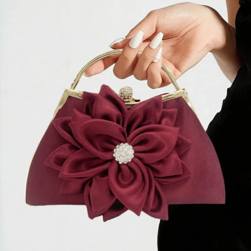 Elegant Women Silk Floral Evening Clutch Purse For Wedding Party