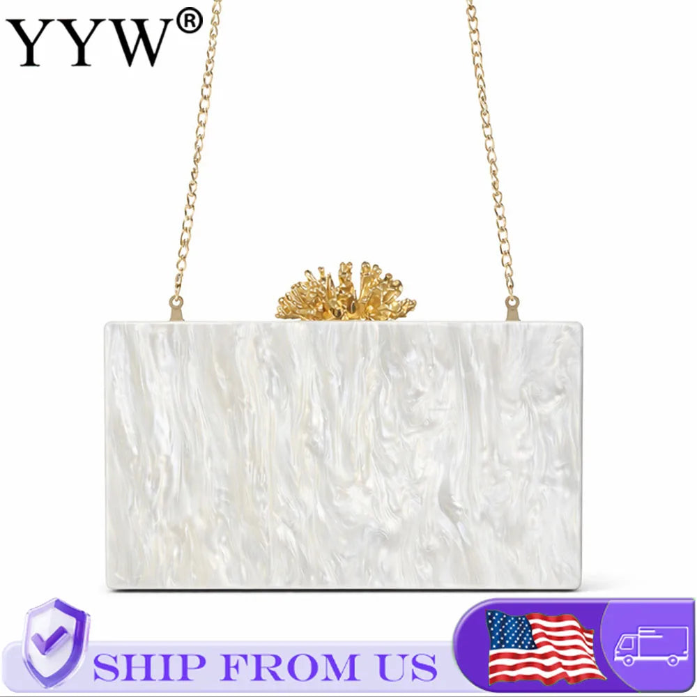 Luxury Acrylic Box Clutch Bag With Chain Strap For Women