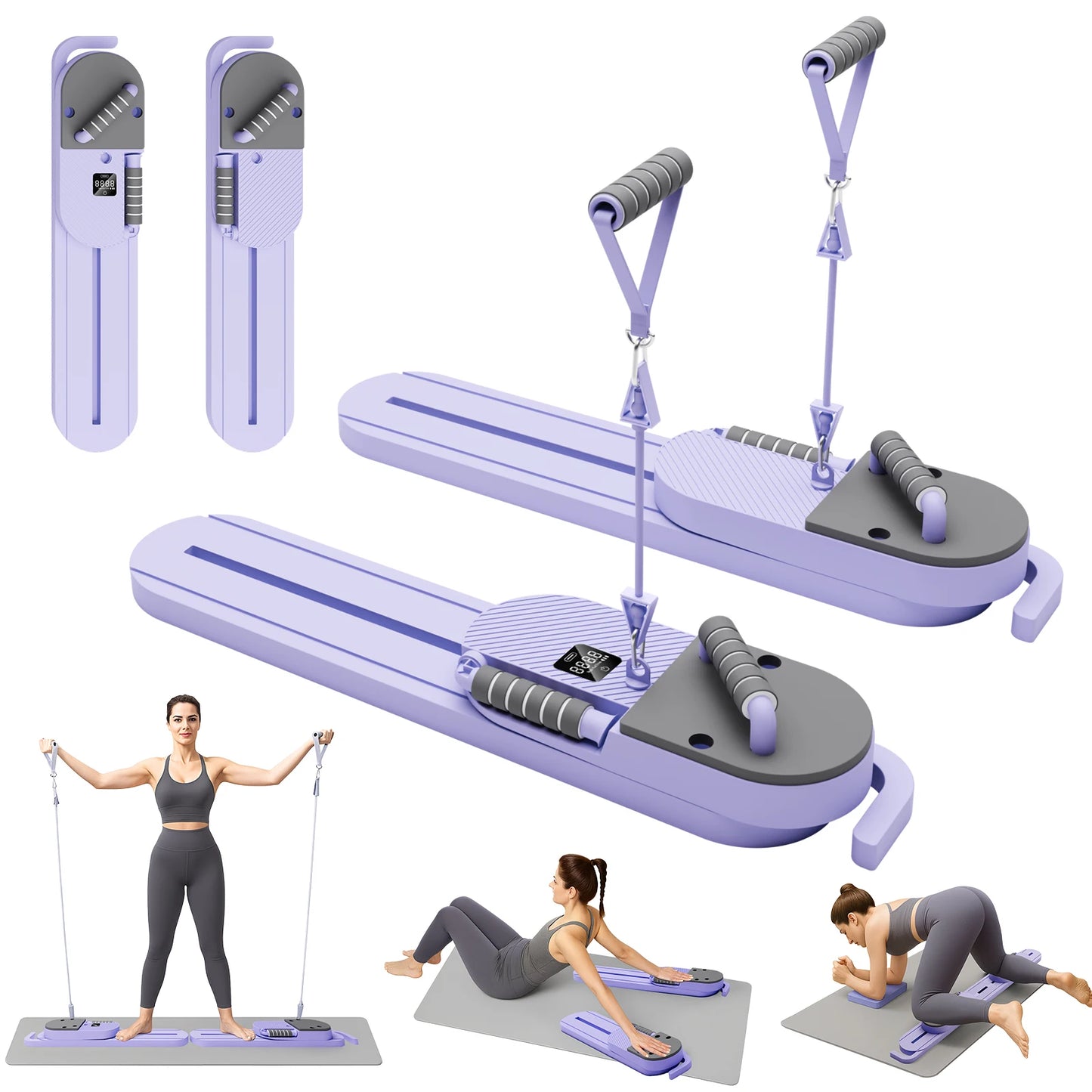 Portable Pilates Reformer Board With Resistance Bands And LCD Display
