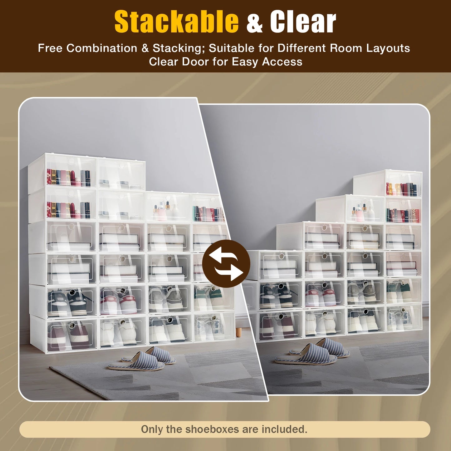 24pcs/set Transparent Plastic Shoe Case  Large Thickened Shoe Box Stackable Organizer Drawer Shoe Rack White