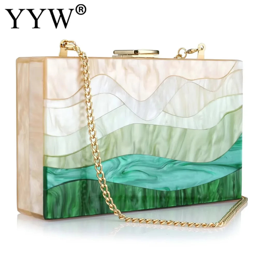 Geometric Acrylic Chain Box Clutch Evening Bag For Women Party