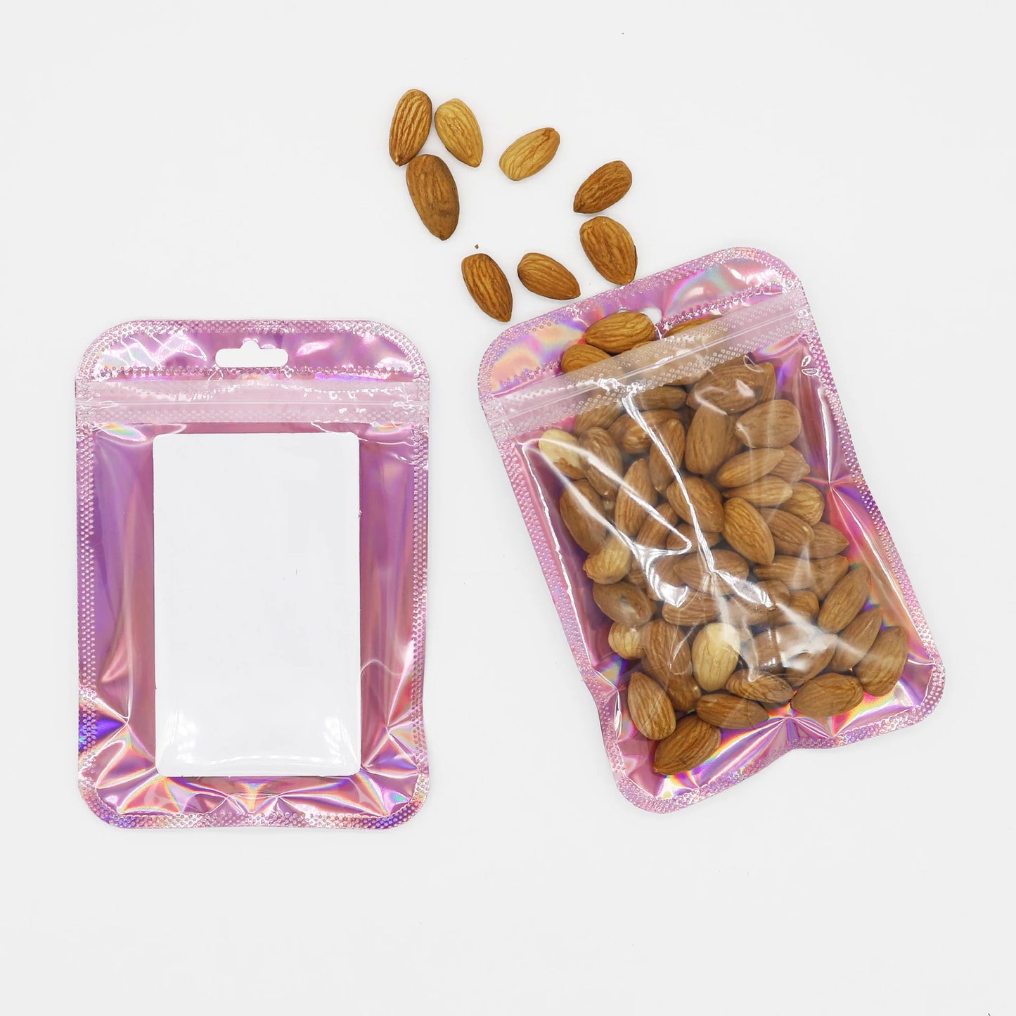 Holographic Self Sealing Resealable Pouch, Jewelry Packaging Gift Bags, Shiny Pink, Various Sizes, 100Pcs