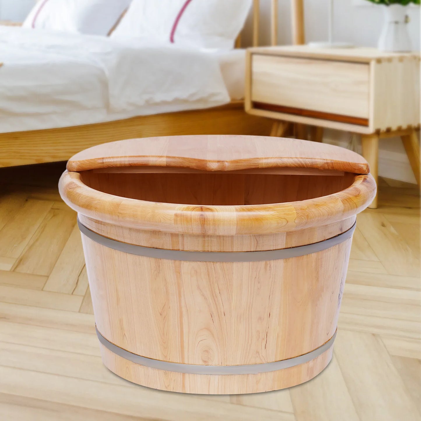Cedar Wood Foot Bath Tub Leak-Proof Insulated Foot Soak Bucket with Lid & Massage Roller 10.36lb Wooden Foot Spa Basin