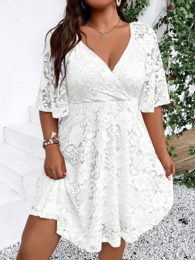 Women's Lace V-neck Ailine Midi Dress
