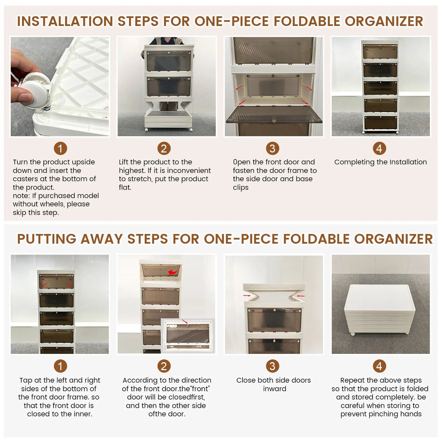 1/2/3/4/5 Layer Folding Storage Cabinet Storages Cabinet Waterproof Dustproof With Swivel Wheel Kitchen Bedroom Living Room