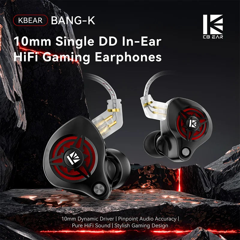 KBEAR BK1 Bang-K Wired IEM Gaming Earphones 10mm PET Dynamic Driver 5N OFC Detachabl Work for Switch PC Mobile FPS Gaming HiFi Music