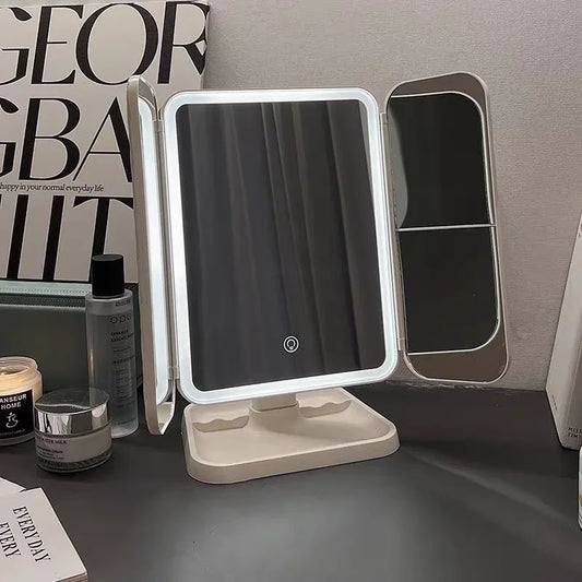 Trifold Makeup Mirror LED Lights Dorm Dressing Mirror Beauty Light up your fill light with Smart Complementary Makeup Mirror Tri
