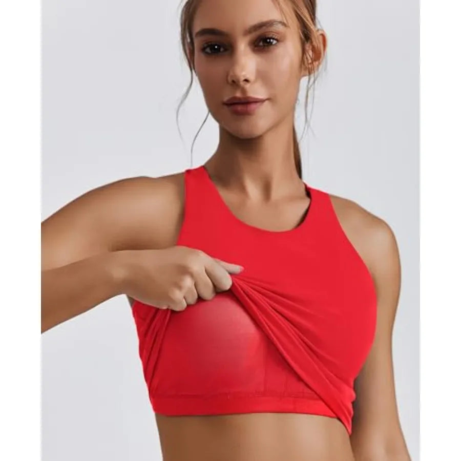 Women's High Neck Racerback Padded Longline Sports Bra For Yoga