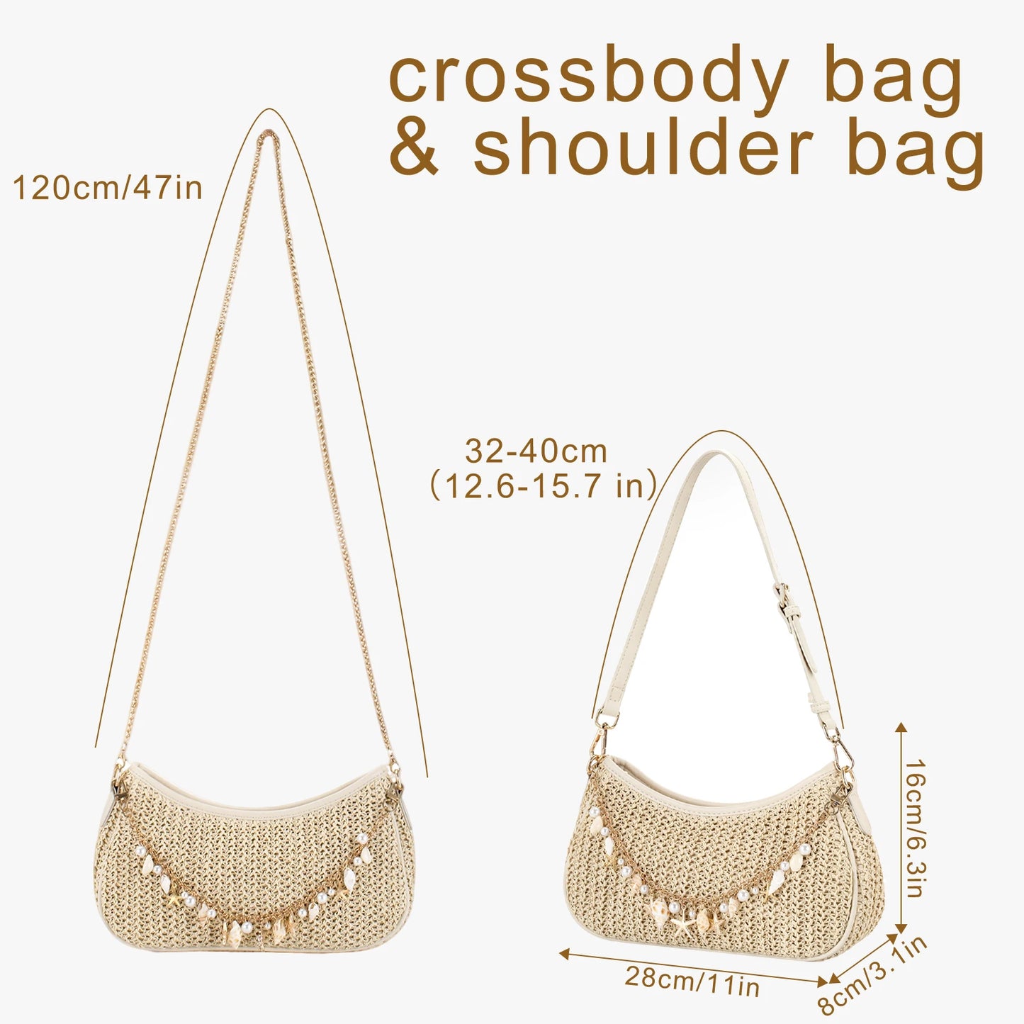 Bohemian Straw Shoulder Bag With Shells And Starfish