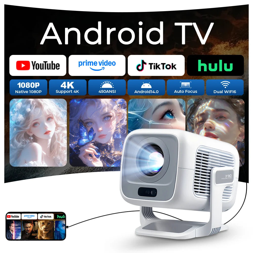 Auto Focus Projector X3A Native 1080P, Android 14 5G WiFi6 4K Video Decoding, Portable for Movies & Outdoor Camping