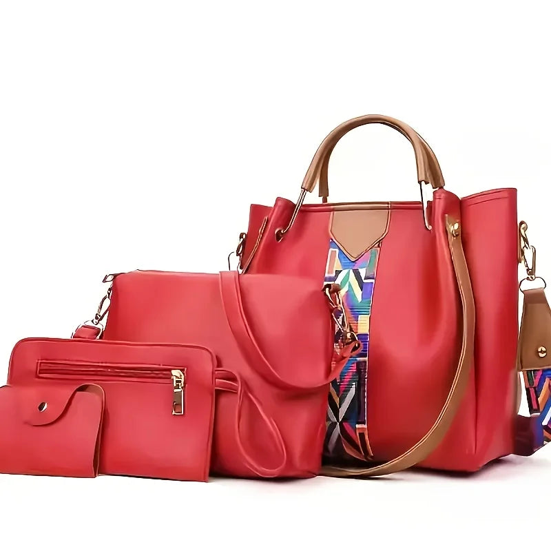PU Leather 4 Piece Women's Handbag Set Tote Crossbody Clutch