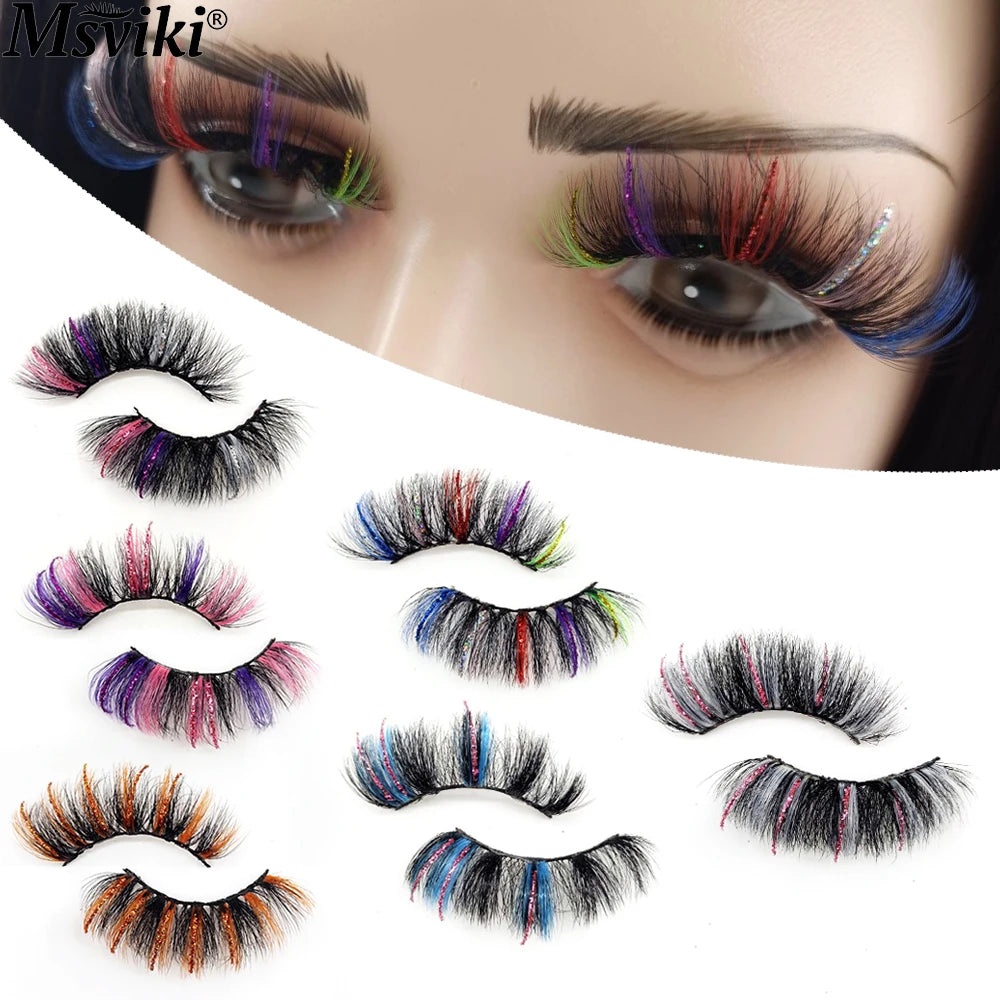 Fast Shipping Ombre Rainbow Mink Lashes 18-22MM Colored Party Mink Eyelashes Box Package 5D 3D Glitter Fake Eyelashes Makeup