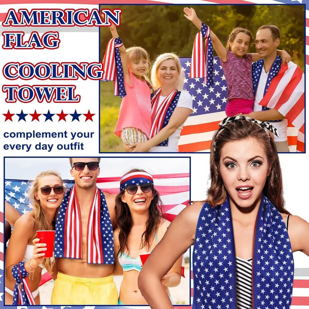 Patriotic Cooling Towel Set, 250th Anniversary, 40 x 12, Red White Blue, Ideal for 4th of July Celebrations