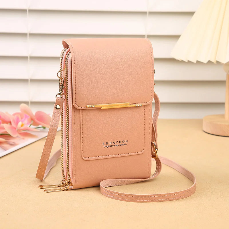 Faux Leather Crossbody Shoulder Purse With Touch Screen Phone Pocket