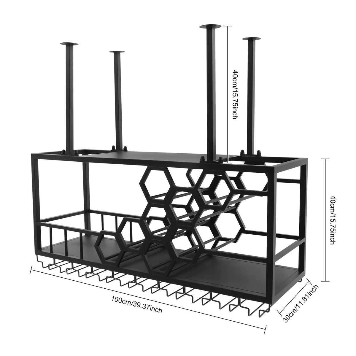 2-Tier Hanging Wine Rack, 150lbs Load Capacity Ceiling Wine Storage Shelf, Honeycomb Structure Suspended Wine Bottle Holder For Homes, Hotels, Wineries