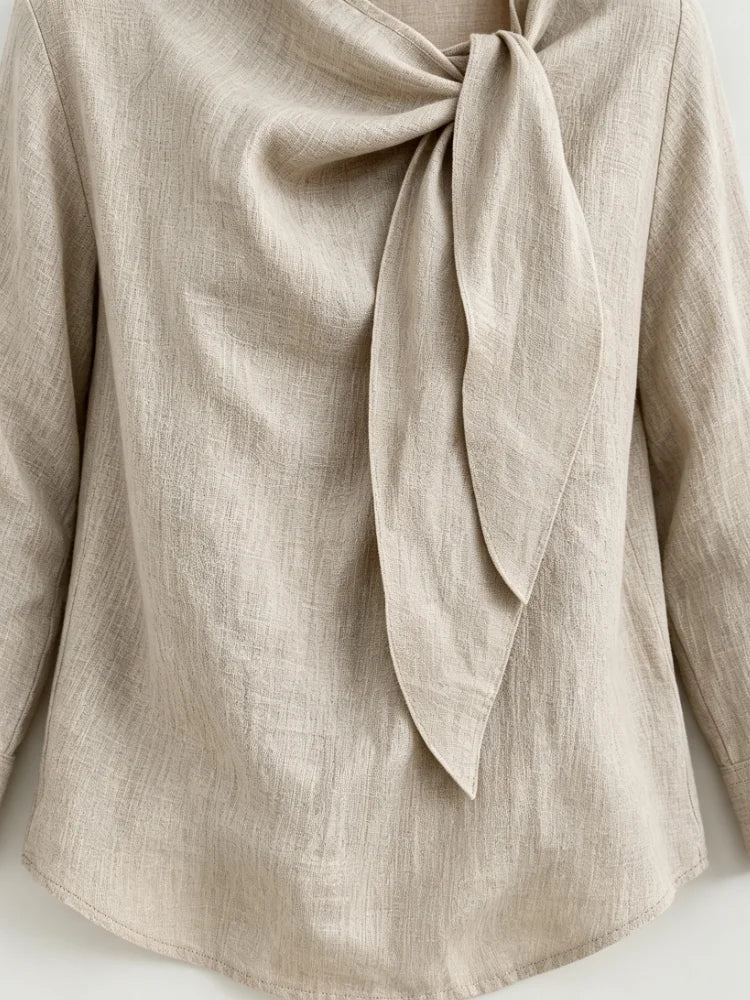 Women's Loose Linen Blended V Neck Long Sleeve Shirt