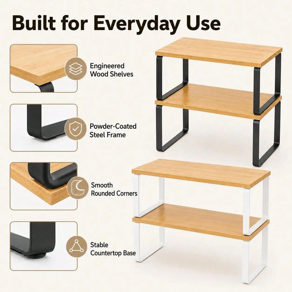 Stackable Wooden Cabinet Shelf Organizers For Kitchen Pantry Storage
