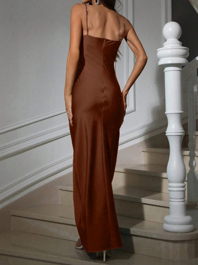 Women's Elegant V-Neck Strapless Knitted Ankle Length Dress