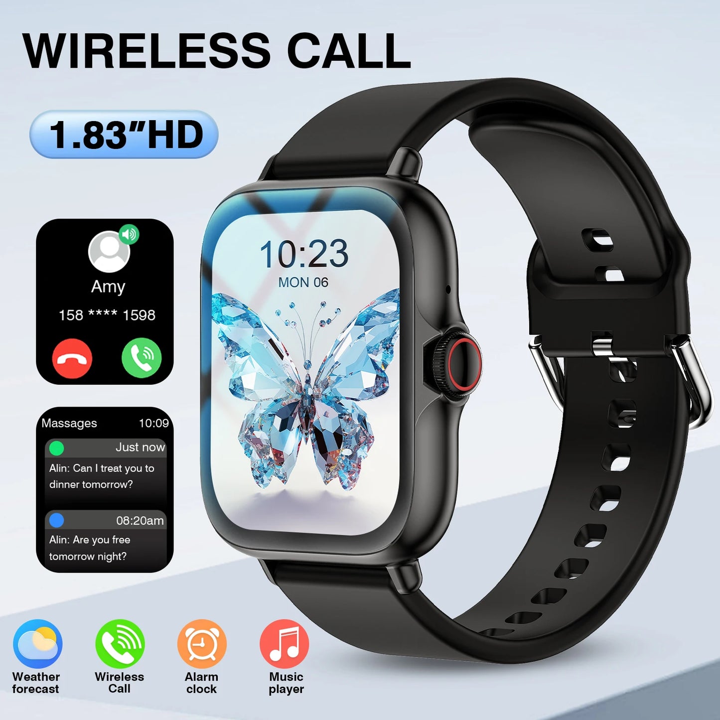 1.83" Full Screen Touch Screen Outdoor Sports Smart Watch for Men/Women,Wireless Calling/receiving, Multiple Sports Modes,Message Notifications,Suitable for Android & IPhone,  Ideal As A Gift
