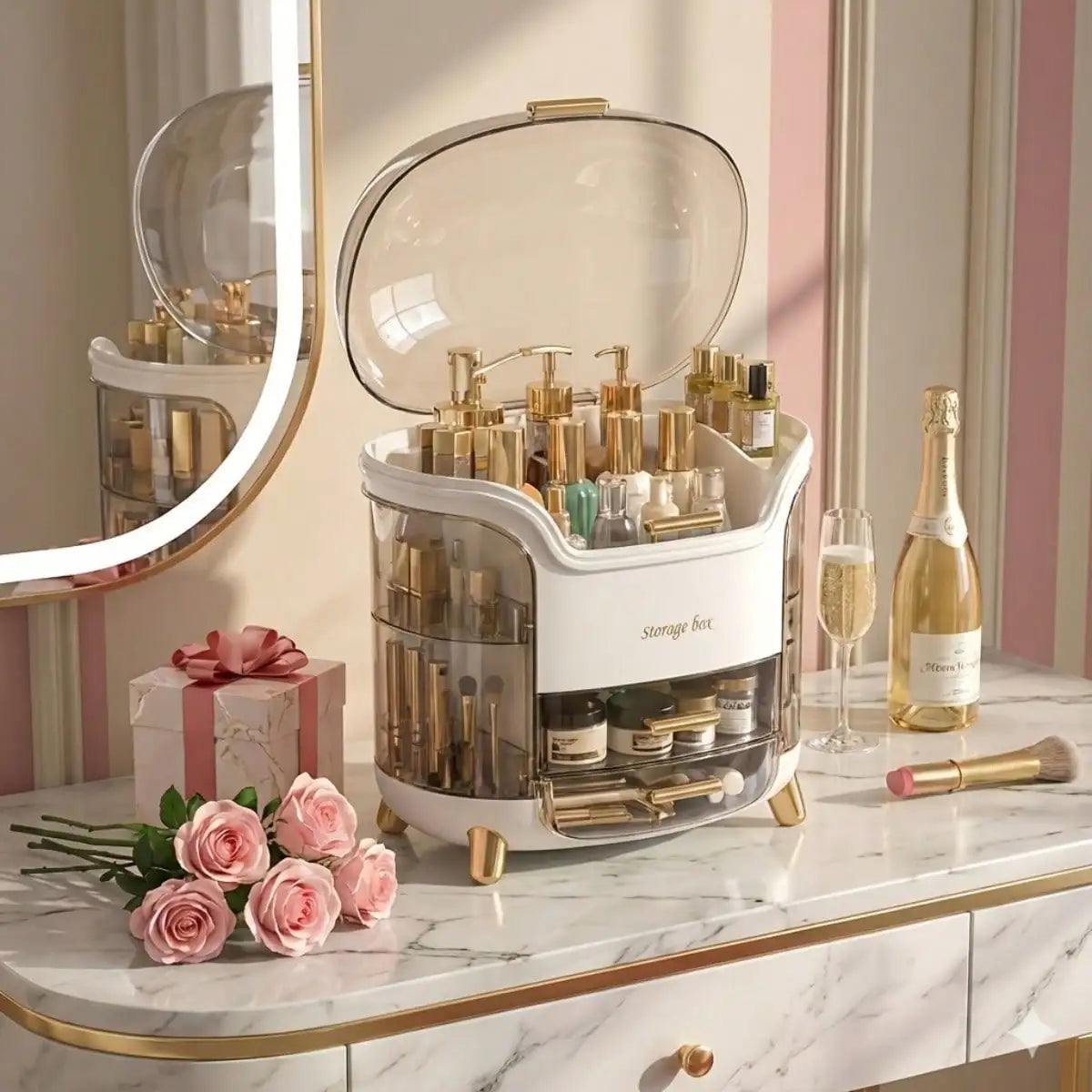 Plastic Vanity Organizer With Drawers For Bathroom Cosmetics Storage