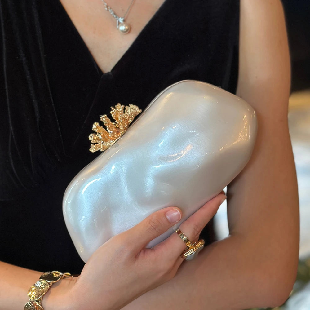 Acrylic Alloy Flower Shell Shoulder Bag For Women Evening Clutch