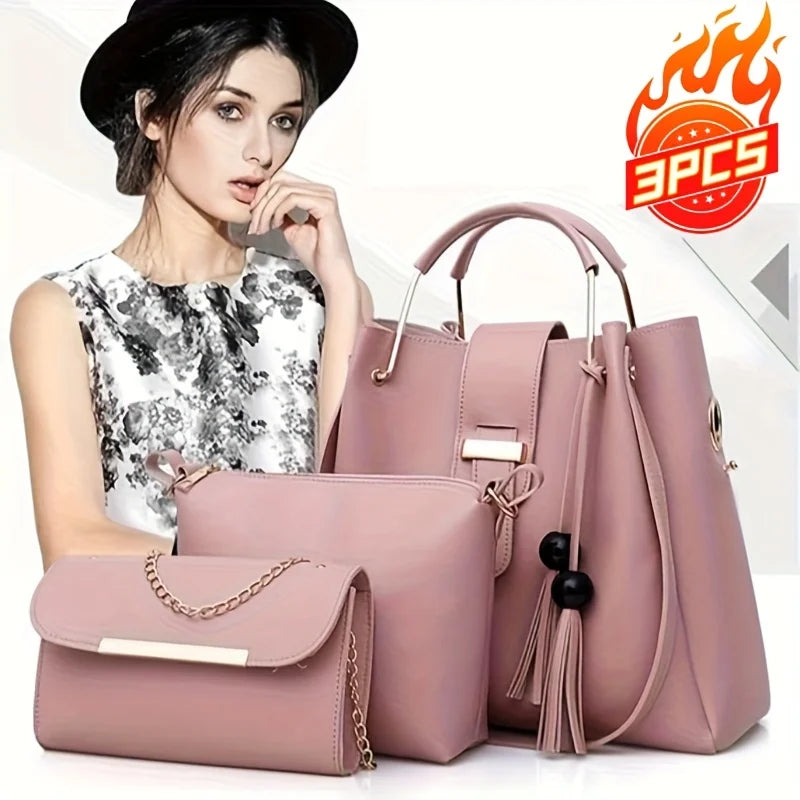 PU Leather Women Tote Bag Set Shoulder Crossbody Messenger Clutch