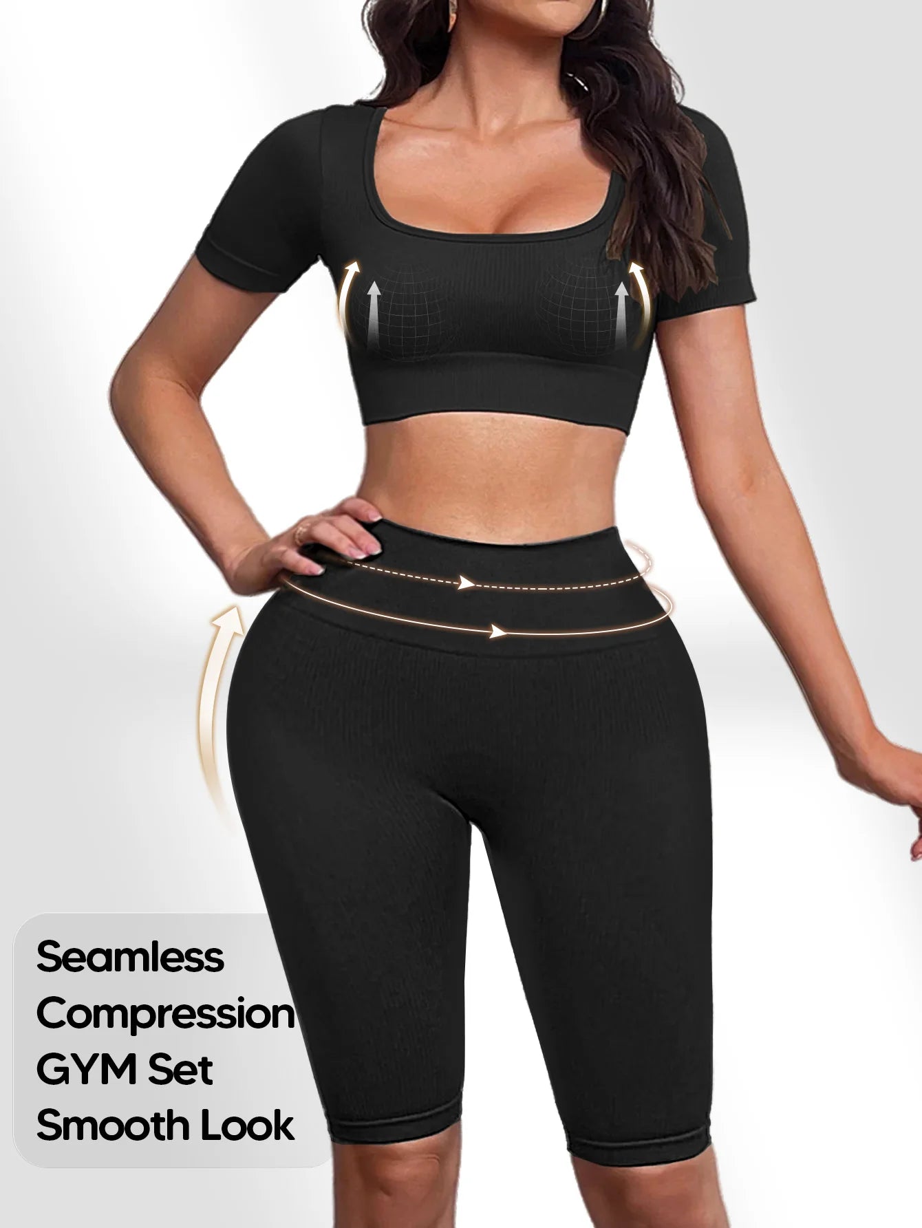 Women's Seamless 2-Piece Workout Set With Crop Tank And High Waist Shorts