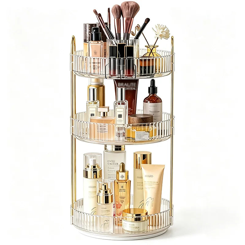 360 Rotating Makeup Organizer,3-2 Tier Large Capacity Make Up Organizers and Storage,Skincare Perfume Vanity Organizers,Bathroom Cosmetics Storage Organizer Countertop(Clear)