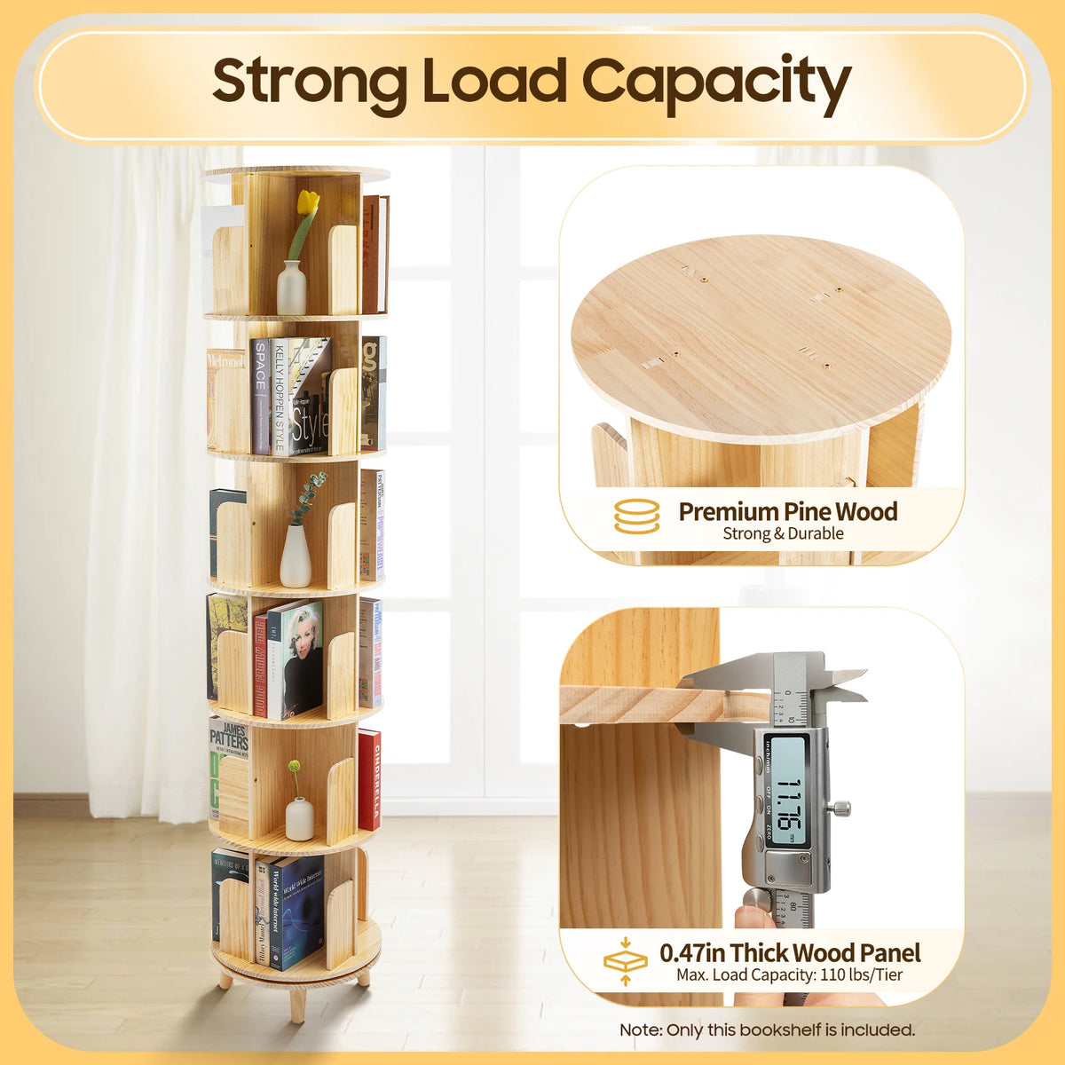 Multi-Functional Revolving Bookshelf Organizer Rotating Bookshelf 360 Display Floor Standing Bookcase Storage Rack