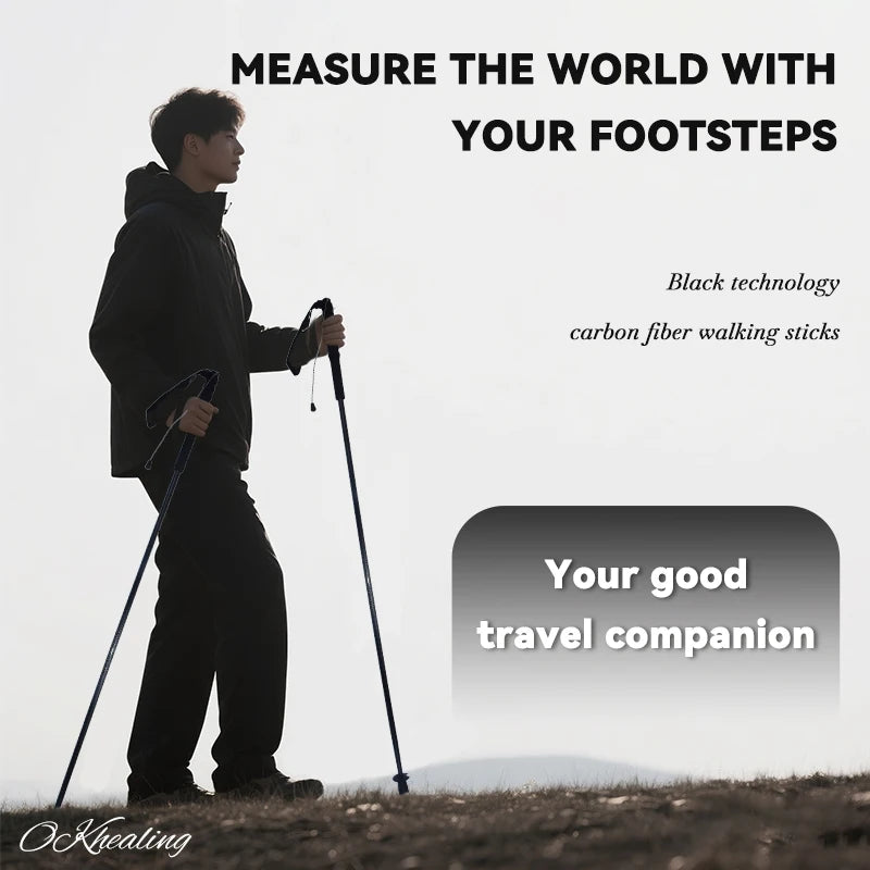 Okhealing Foldable Carbon Fiber Trekking Poles Ultra Light Hiking Sticks