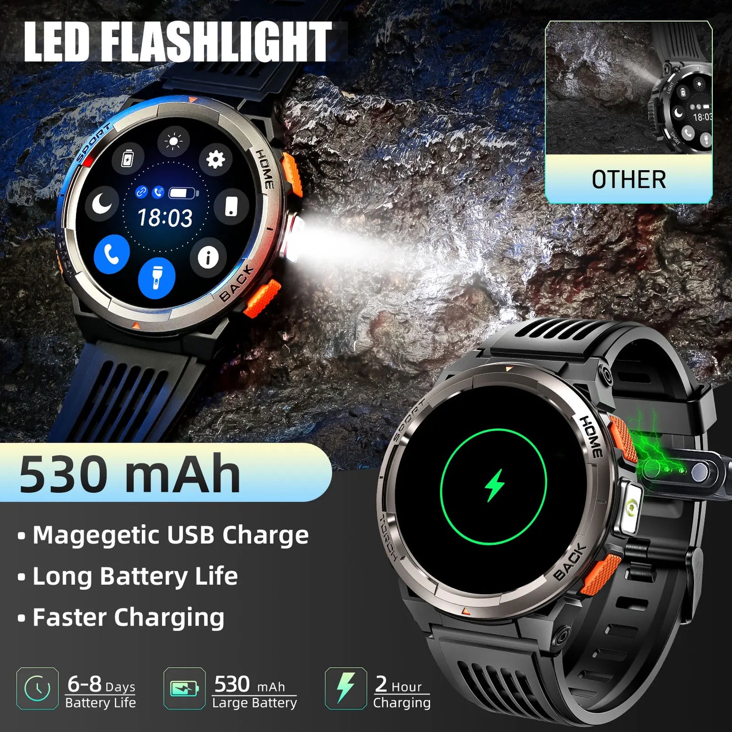EIGIIS KE5 Smart Watch 3ATM Waterproof Compass Altitude Barometer Flashlight