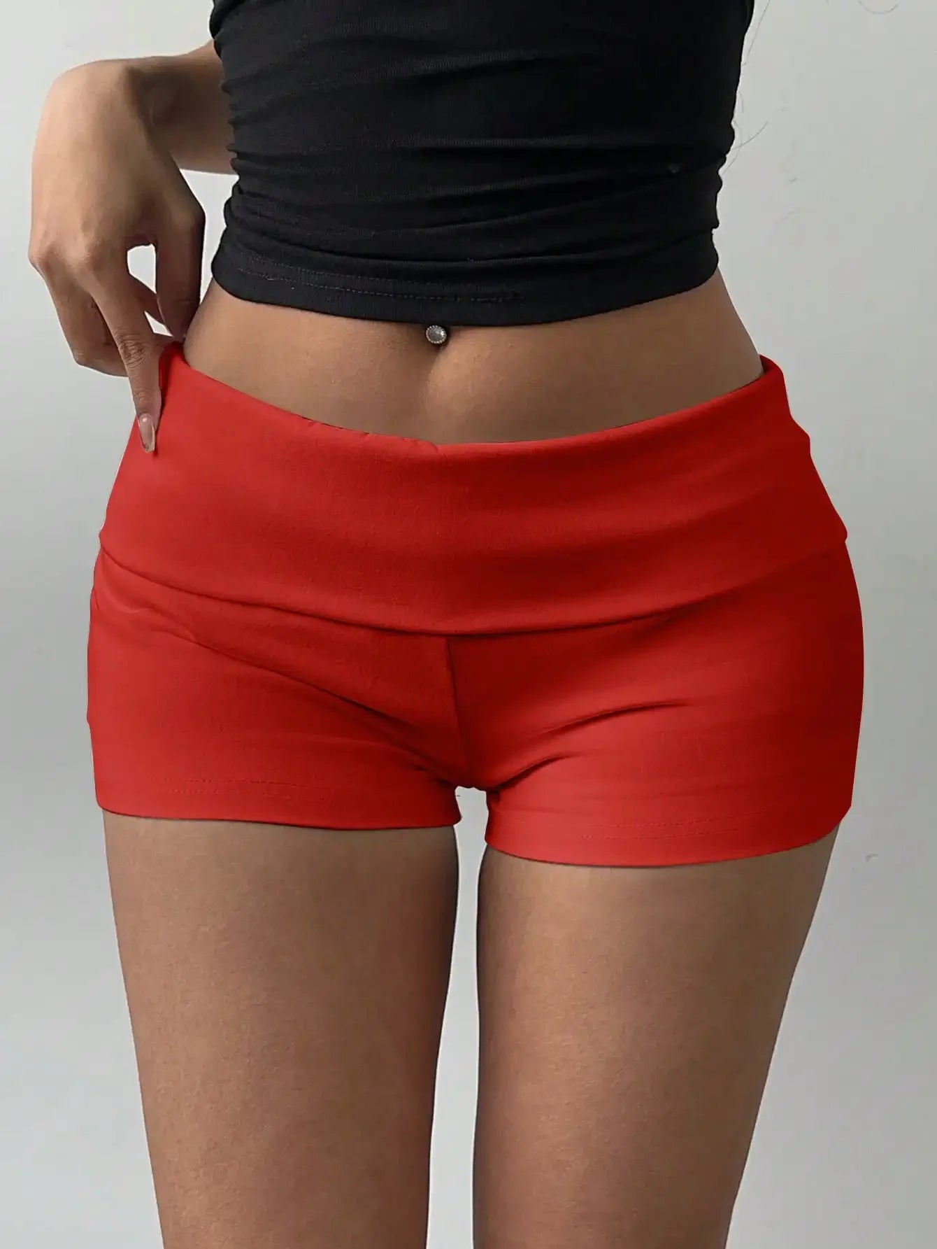 Plain Knit Low Rise Skinny Workout Shorts For Women