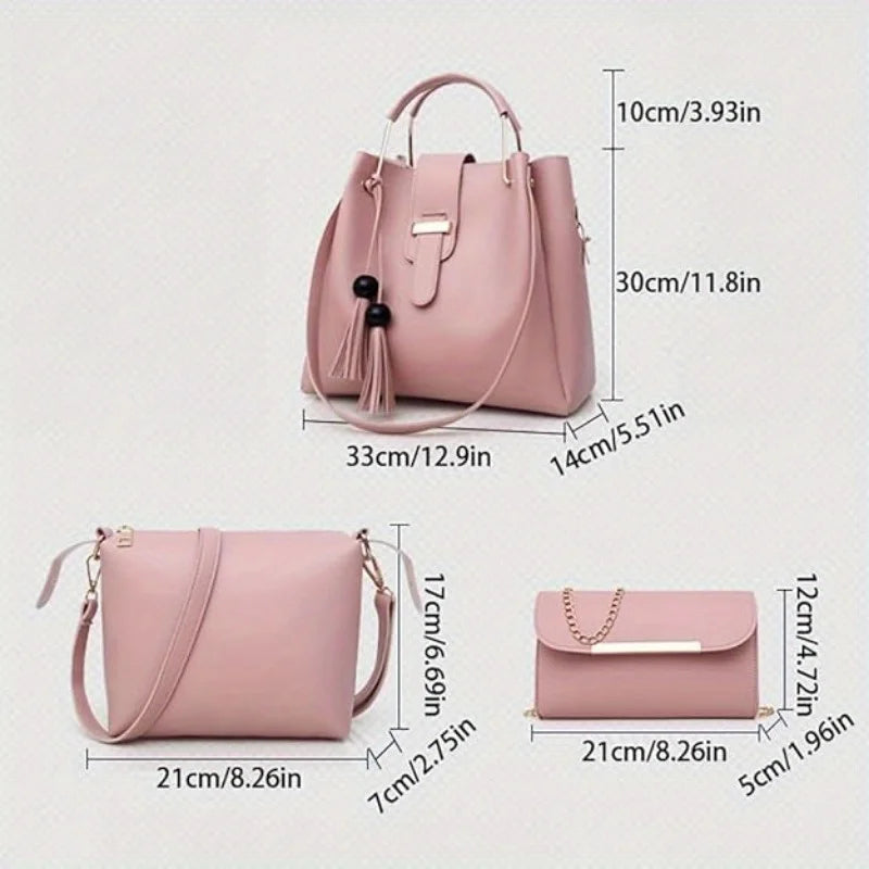PU Leather Women Tote Bag Set Shoulder Crossbody Messenger Clutch