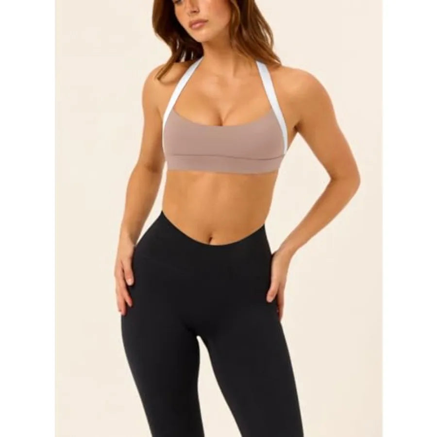 Halter Sports Bra Women Padded Sleeveless Open Back Yoga Top