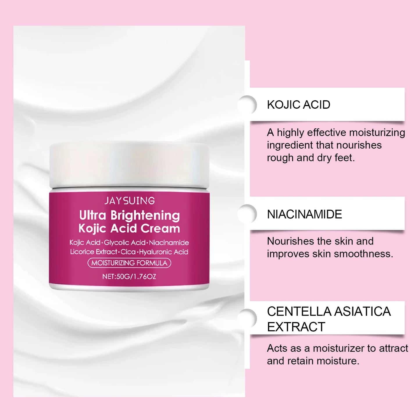 Jaysuing Kojic Acid Brightening Cream 50g Moisturizing Face Cream with Hyaluronic Acid Strengthen Skin Barrier Daily Moisturizer