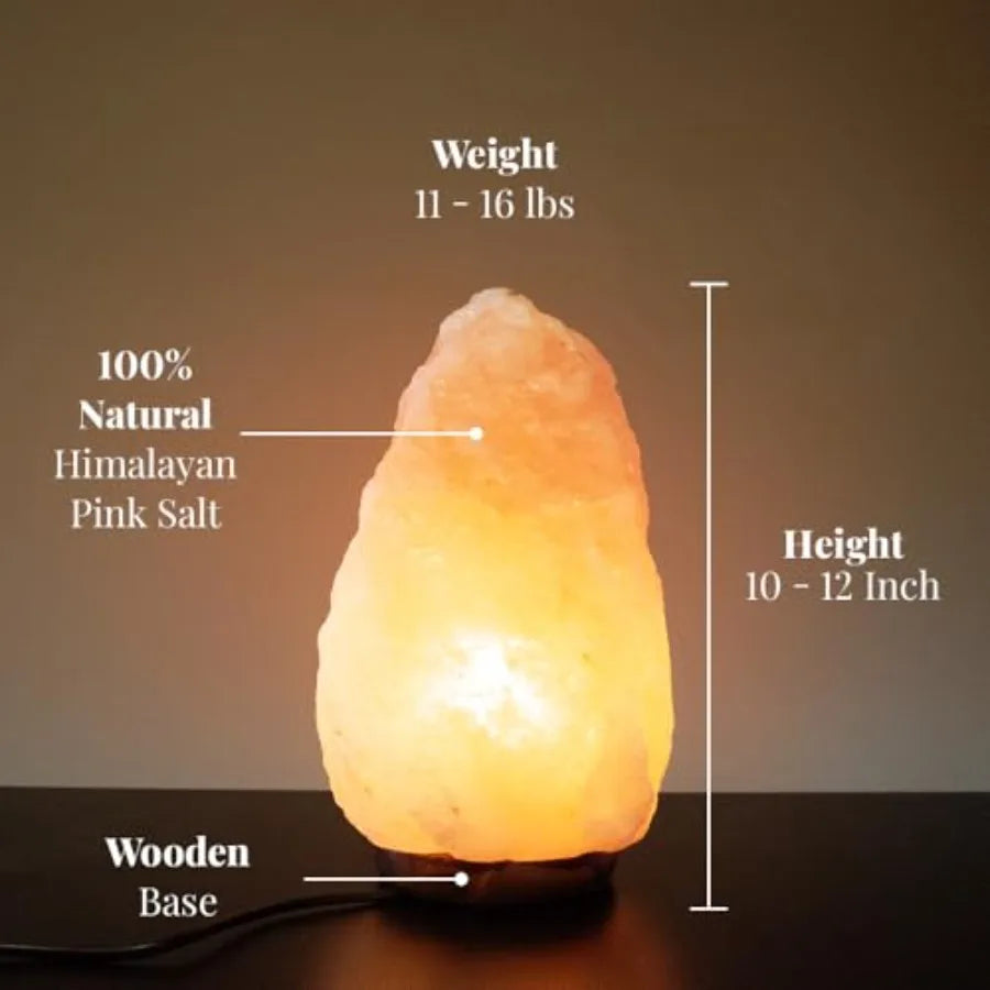 10 12 Inch Tall, 11 15 lbs Himalayan Pink Salt Lamp 100% Authentic Natural Hand-Carved Crystal Rock Salt Lamp with Wooden Base,
